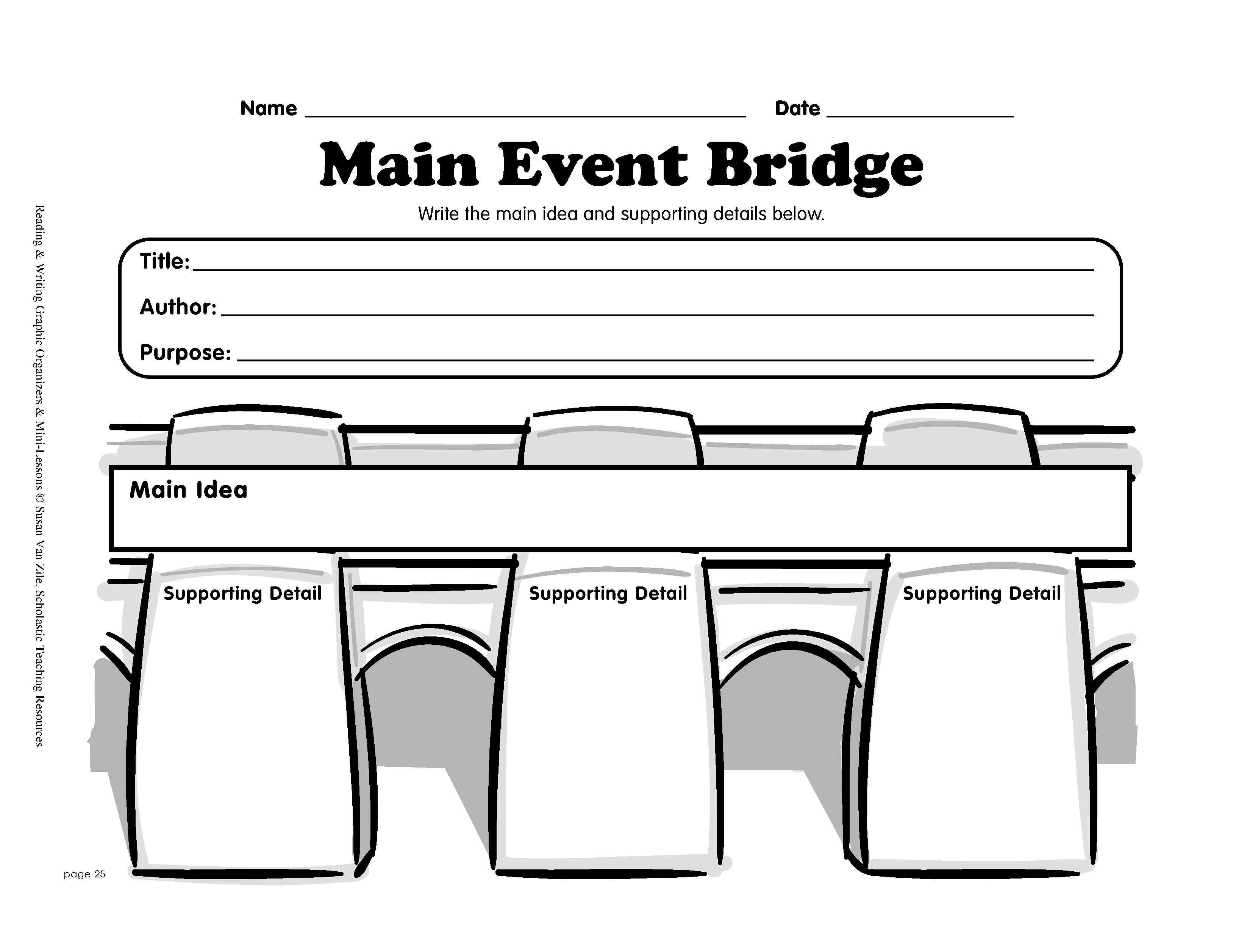 Reading Graphic Organizer: Main Event Bridge | Printable Graphic - Free Printable Main Idea Graphic Organizer