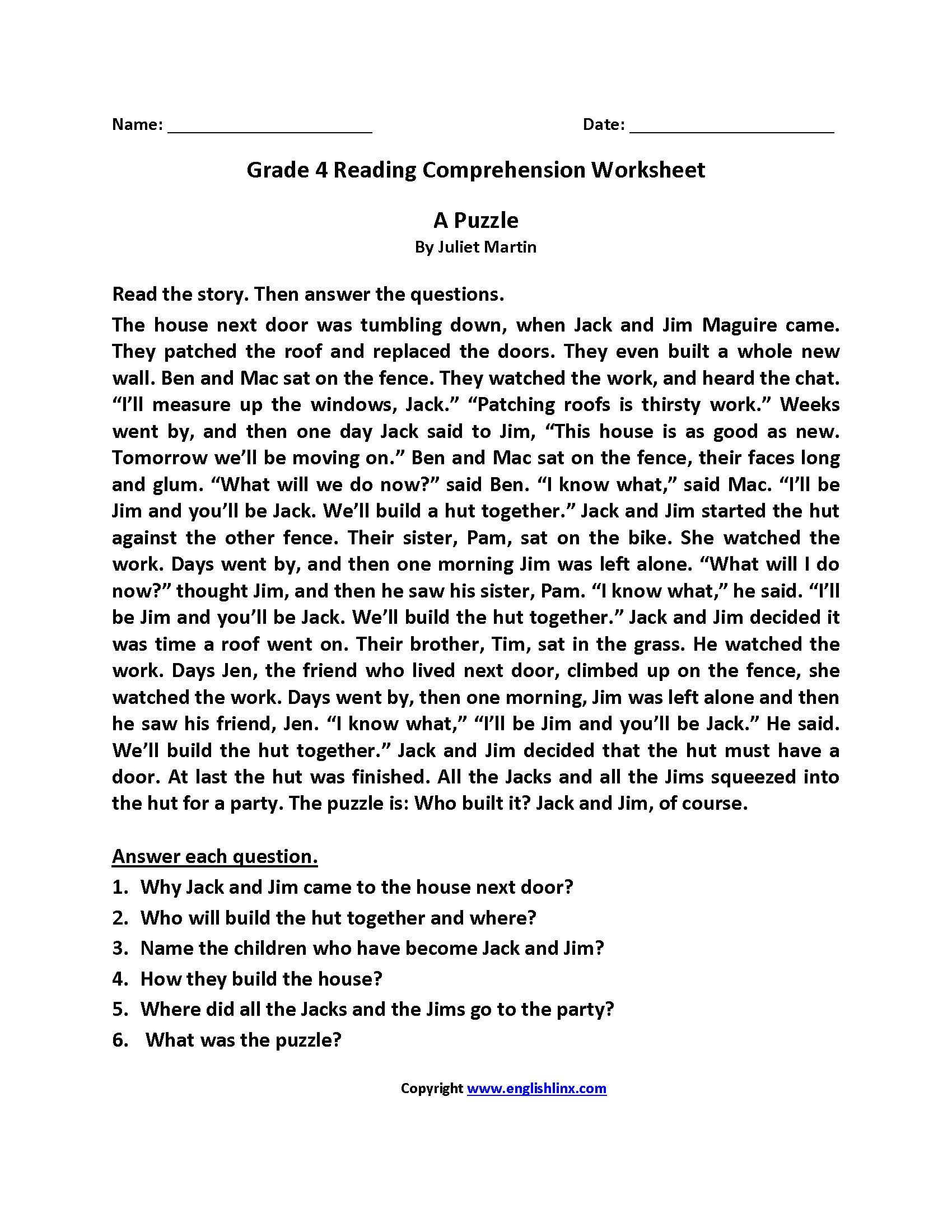 Reading Worksheets | Fourth Grade Reading Worksheets - Free Printable 4Th Grade Reading Worksheets