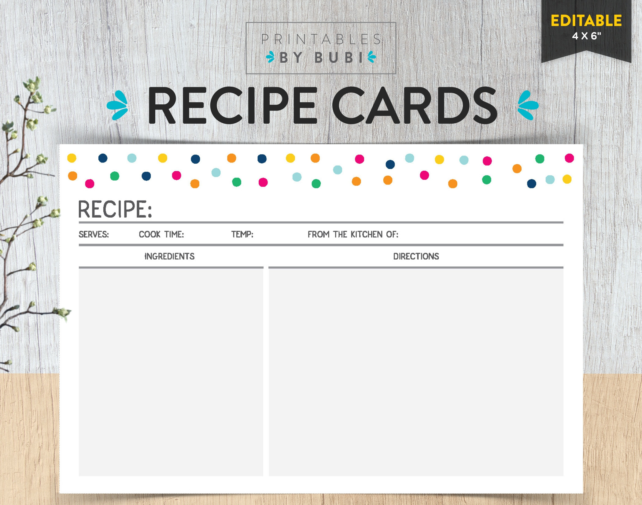 Recipe Cards 4X6 Editable Printable Recipe Card Recipes | Etsy - Free Printable Cookbooks Pdf