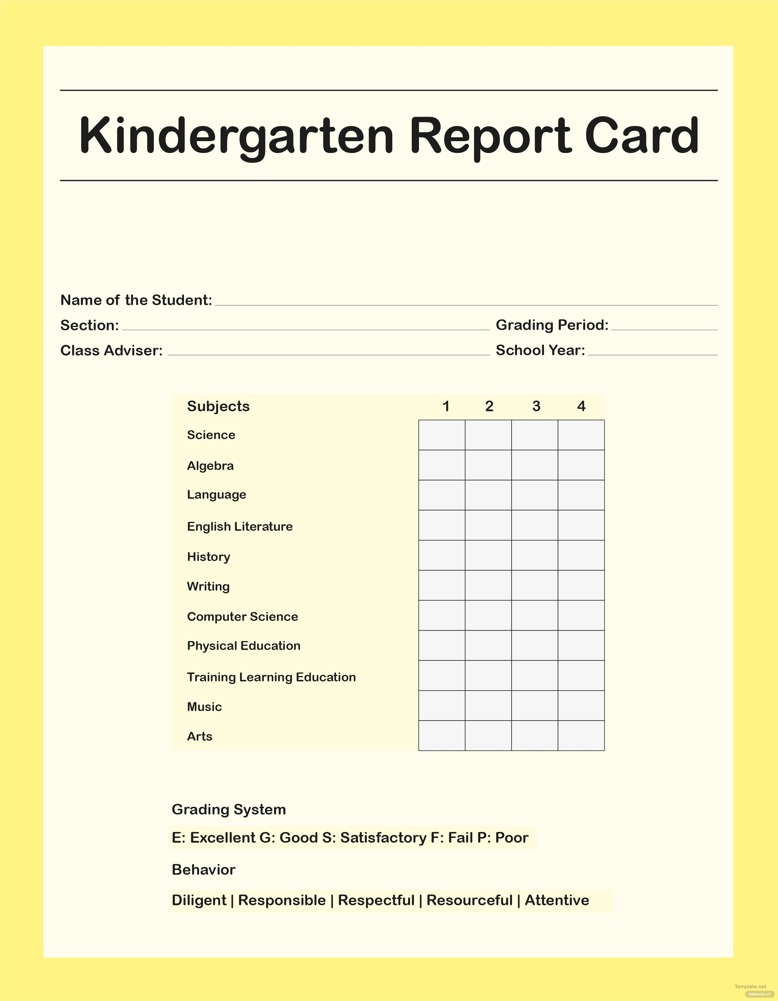 Report Card Template Free | Tbok.tk - Free Printable Kindergarten Report Cards