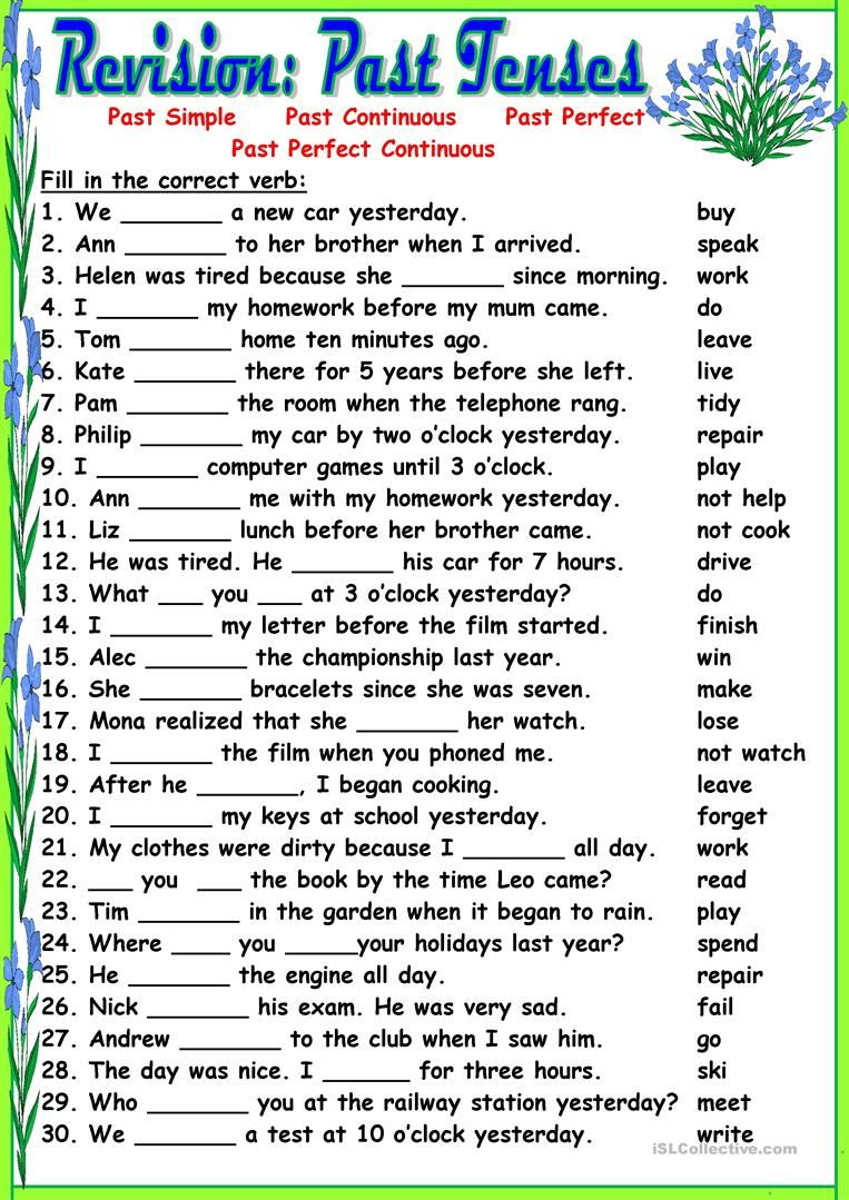 Revision:past Tenses Worksheet - Free Esl Printable Worksheets Made - Free Printable Esl Grammar Worksheets