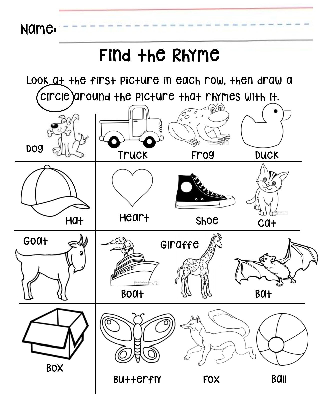 Rhyming Worksheet For Grades Preschool Or Kindergarten Early Pre - Free Printable Rhyming Activities For Kindergarten