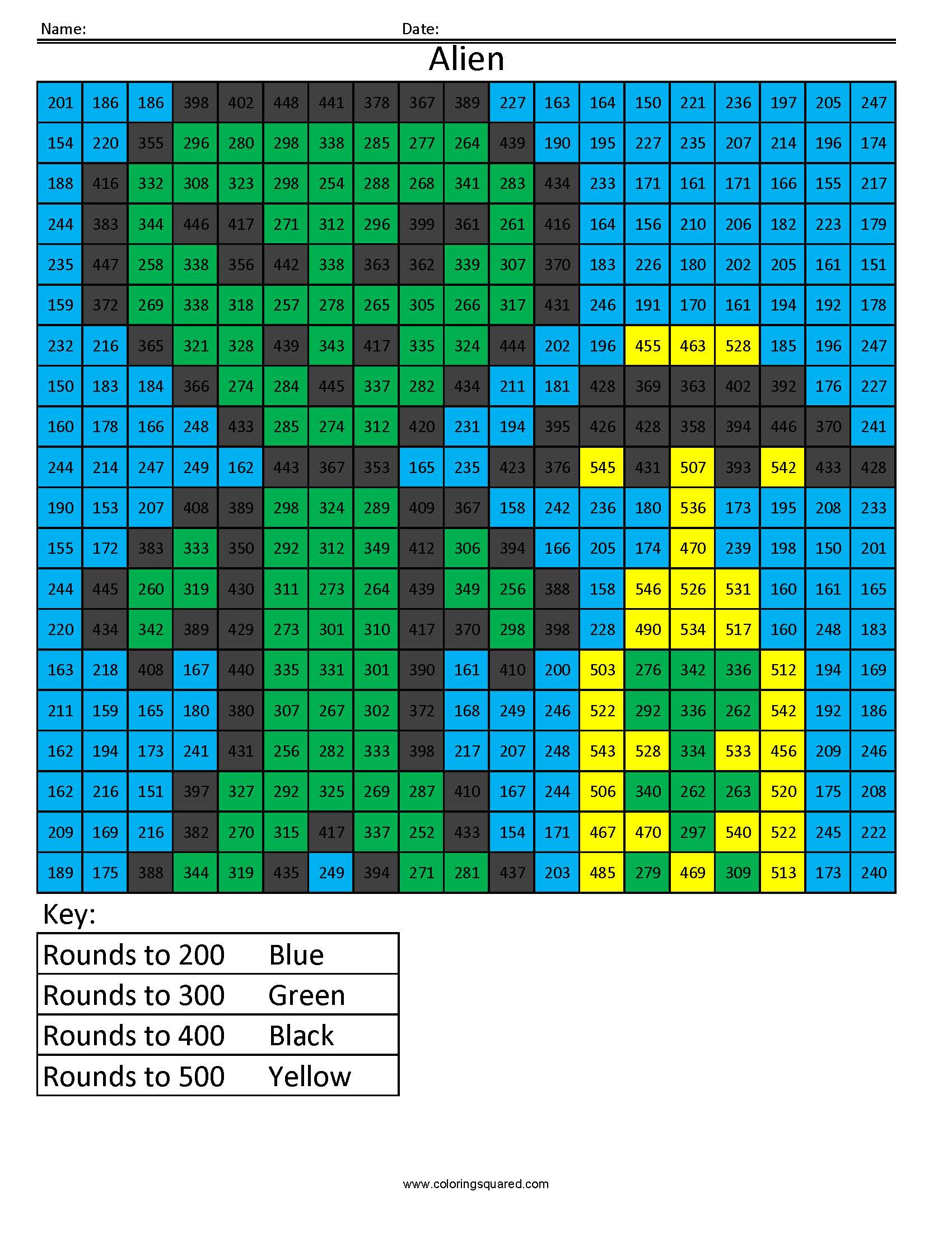 Rounding - Coloring Squared - Free Printable 4Th Grade Rounding Worksheets