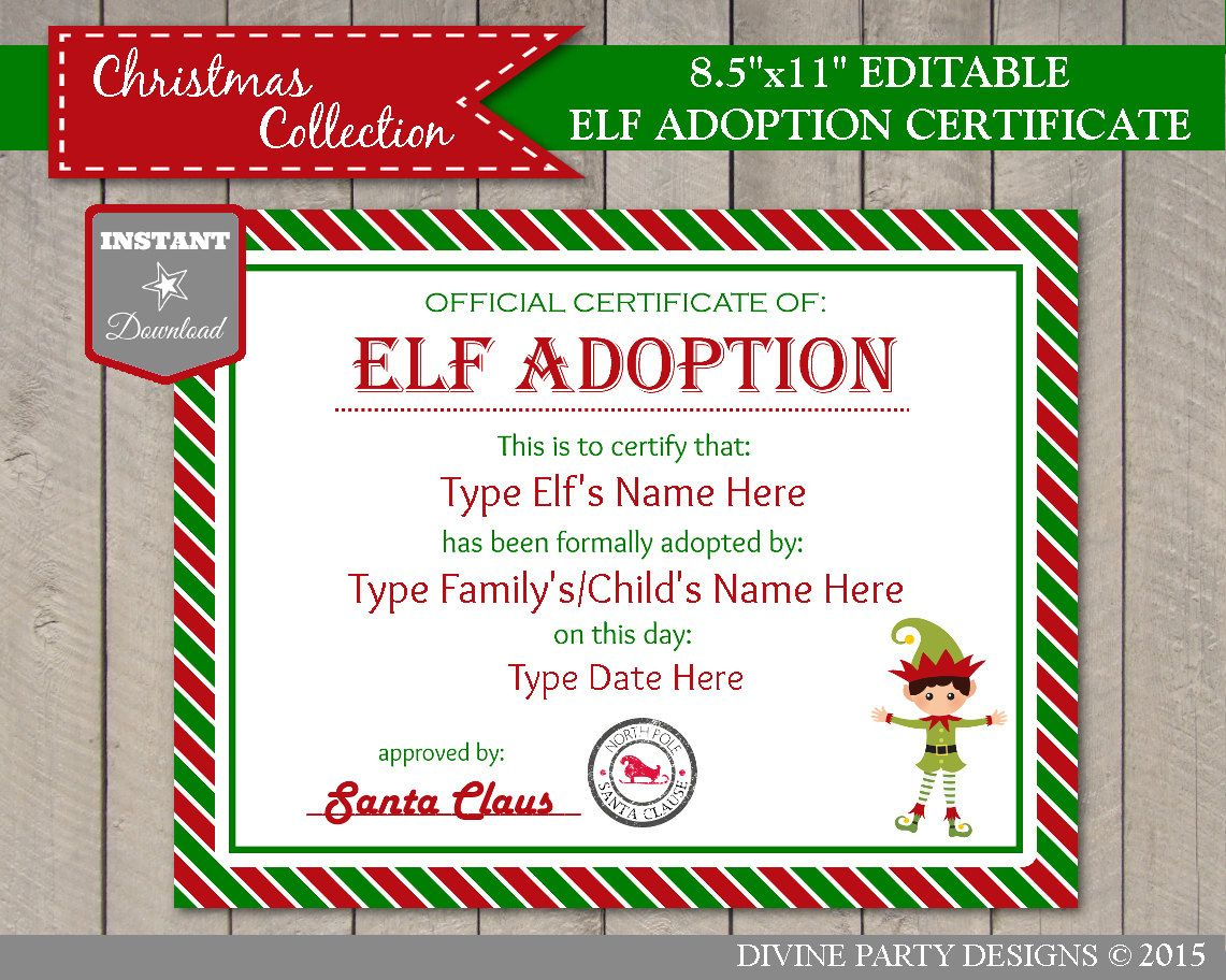 Sale Instant Download Editable Elf Adoption Certificate/ Add Family - Free Printable Adoption Certificate