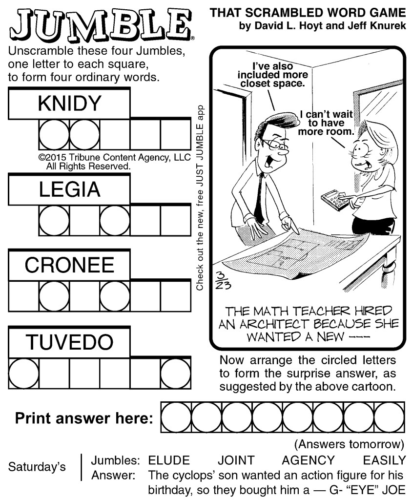 Sample Of Jumble | Tribune Content Agency (March 23, 2015) - Free Printable Word Jumble Puzzles For Adults