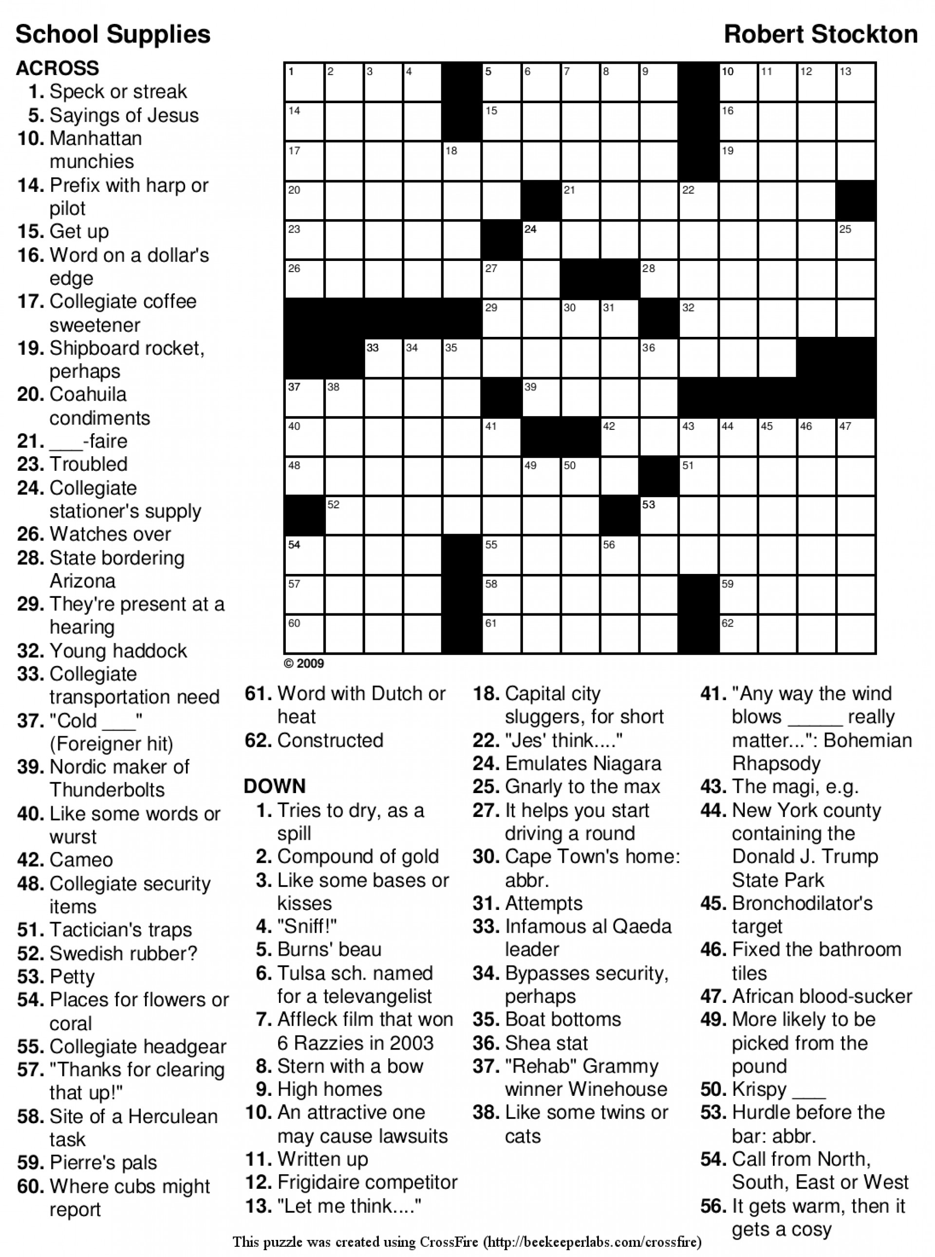 Free Printable Crossword Puzzles Medium Difficulty ...