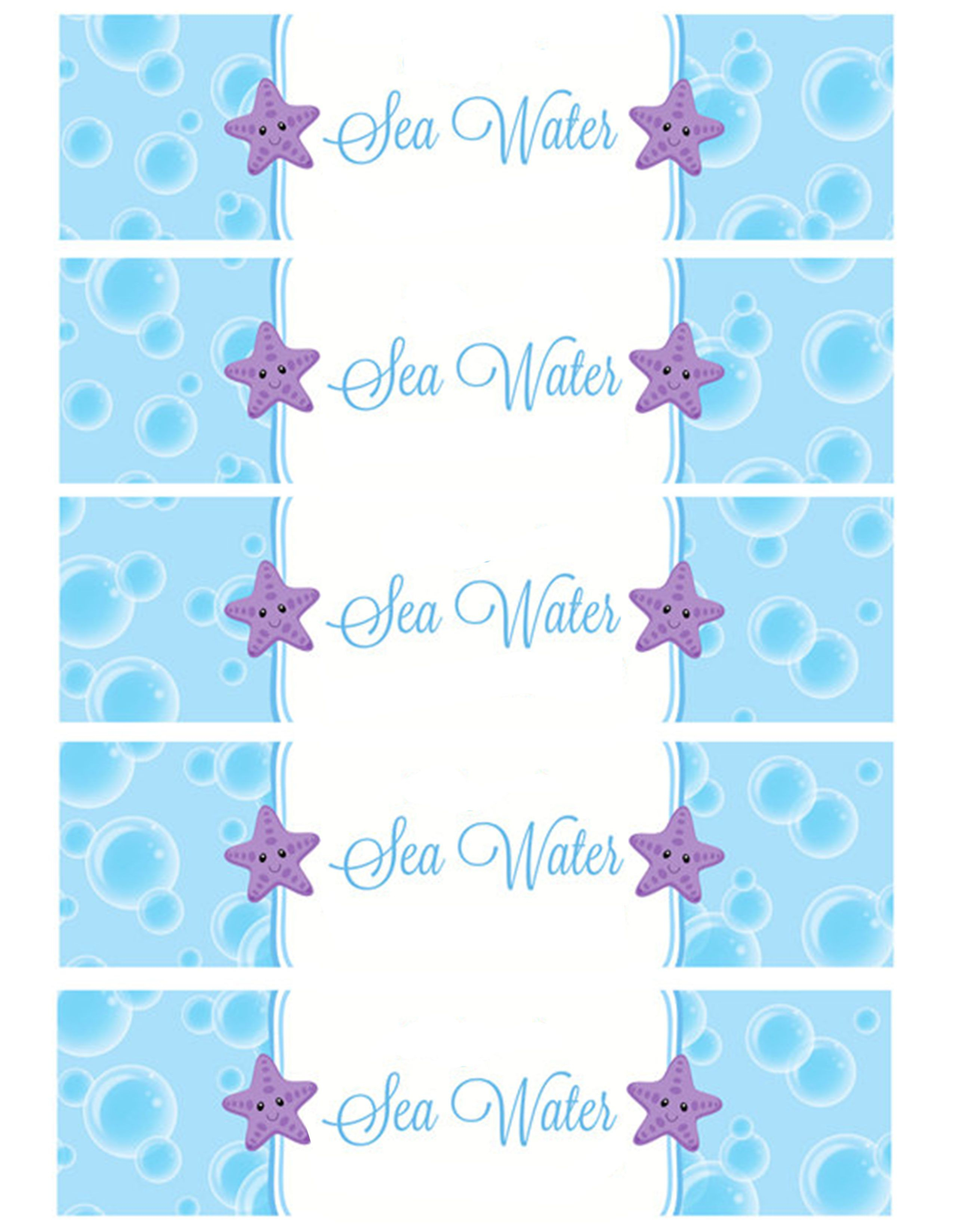 Sea Water Water Bottle Labels | Holiday - Birthday Party | Pinterest - Free Printable Little Mermaid Water Bottle Labels