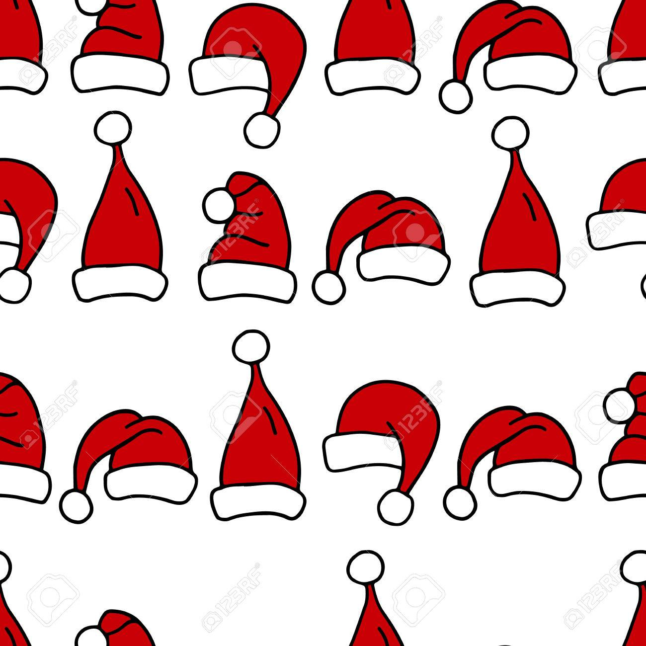 Seamless Pattern With Christmas Hats. Red Santa Hats For Textile - Free Printable Santa Hat Patterns