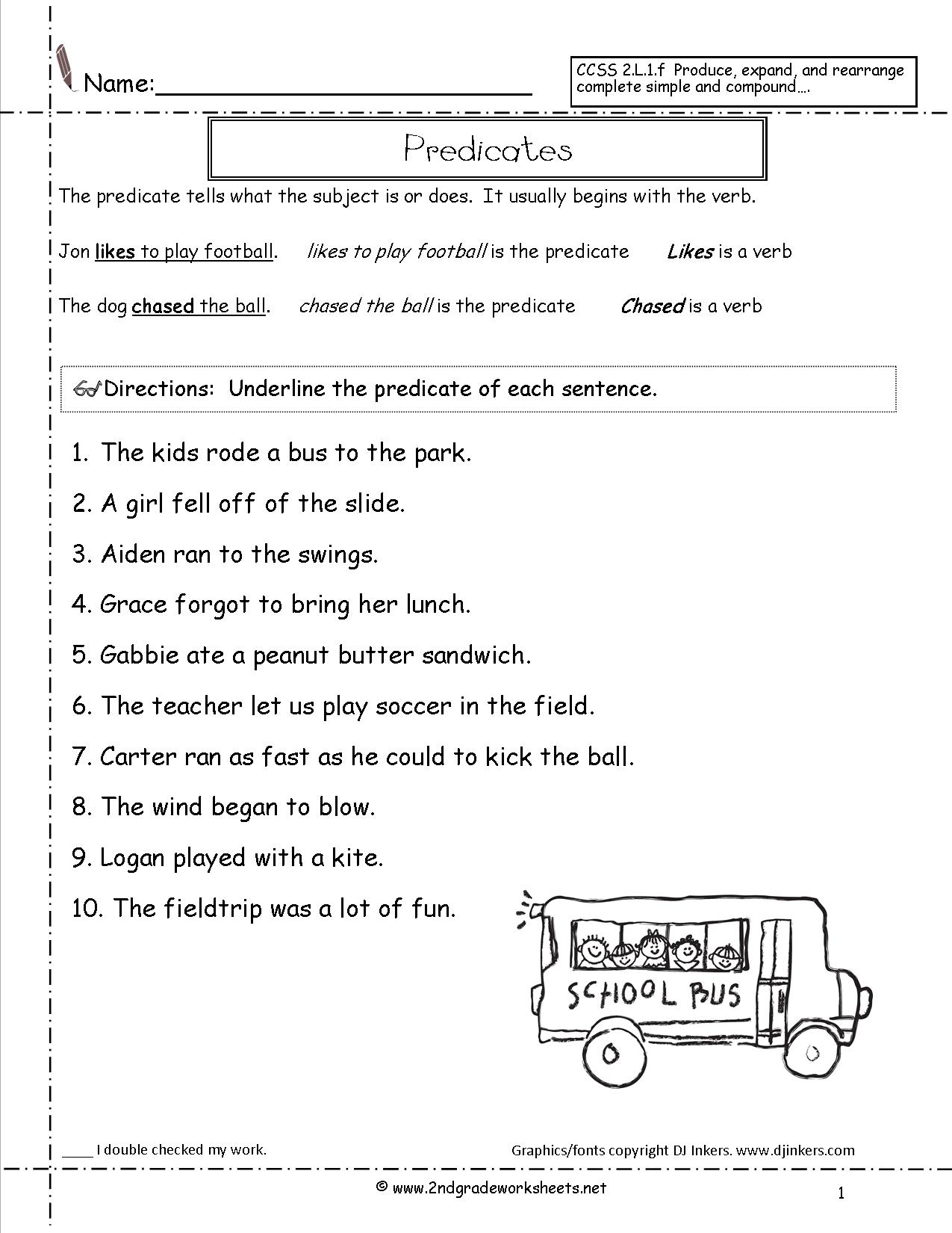 Second Grade Sentences Worksheets, Ccss 2.l.1.f Worksheets. - Free Printable Subject Predicate Worksheets 2Nd Grade