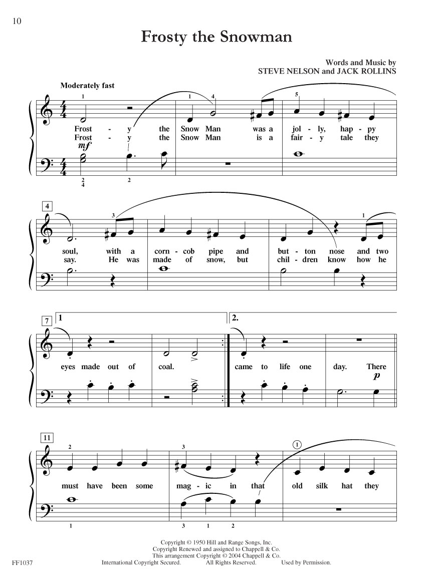 Showtime® Piano Christmas | Faber Piano Adventures - Free Printable Frosty The Snowman Sheet Music