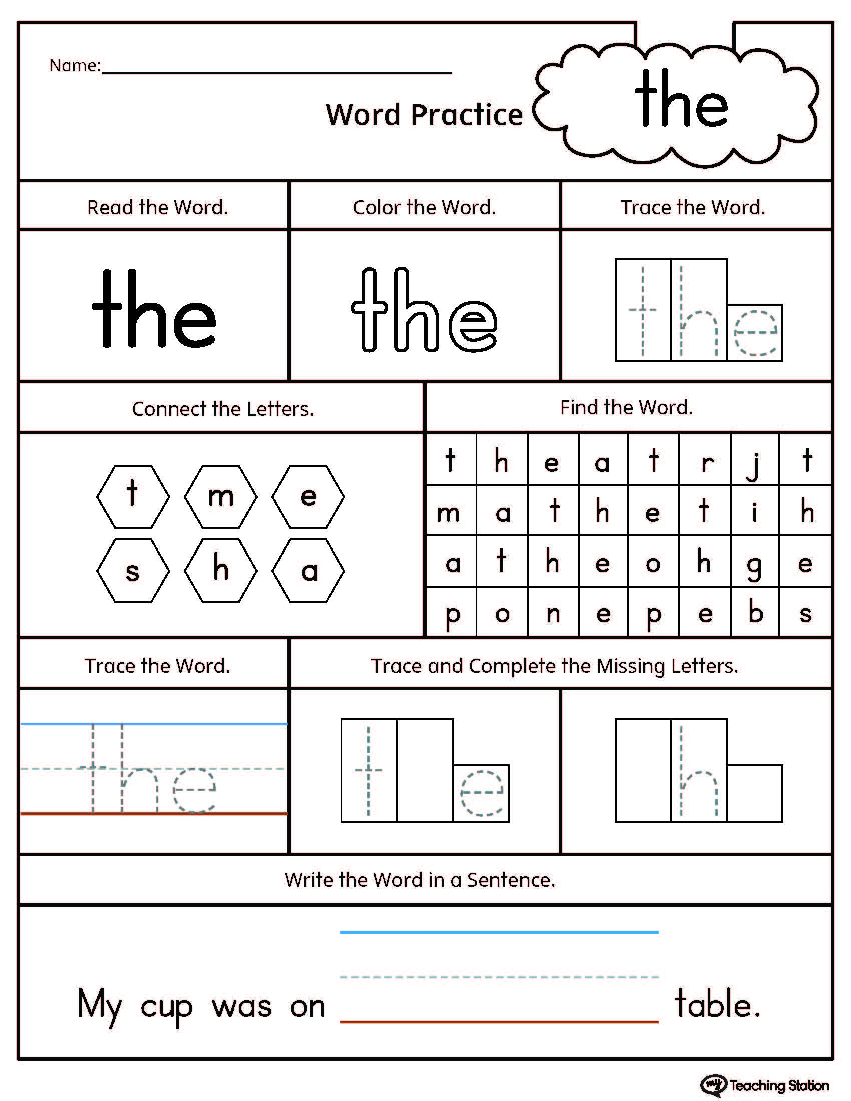 Sight Word The Printable Worksheet | Myteachingstation - Free Printable Sight Word Worksheets