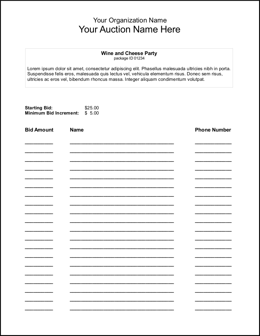 Silent Auction Bid Sheet Template - Google Search | Auction Ideas - Free Printable Silent Auction Bid Sheets