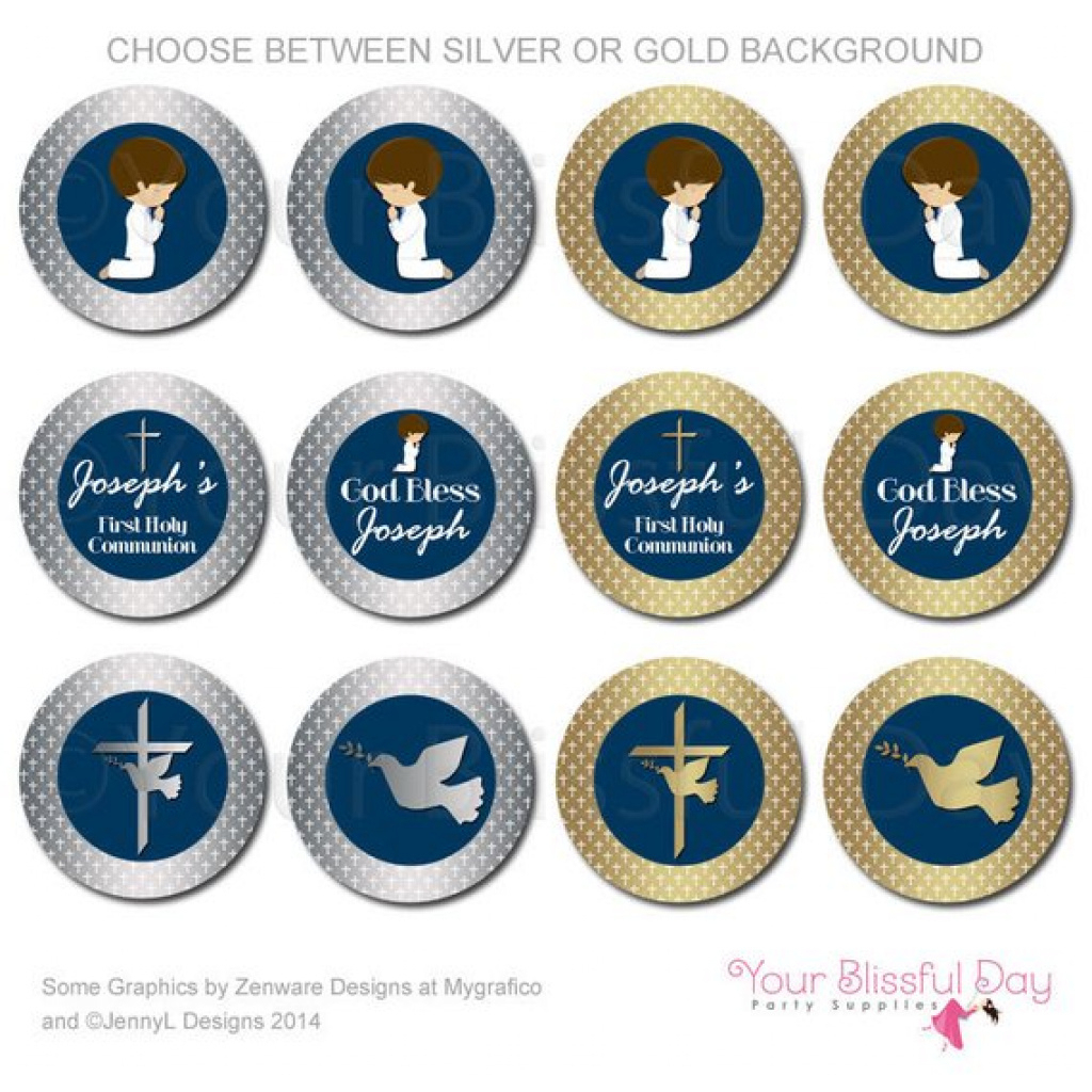 Silver Or Gold First Communion Boy Party Circles | Printable Boy In - Free Printable First Communion Cupcake Toppers
