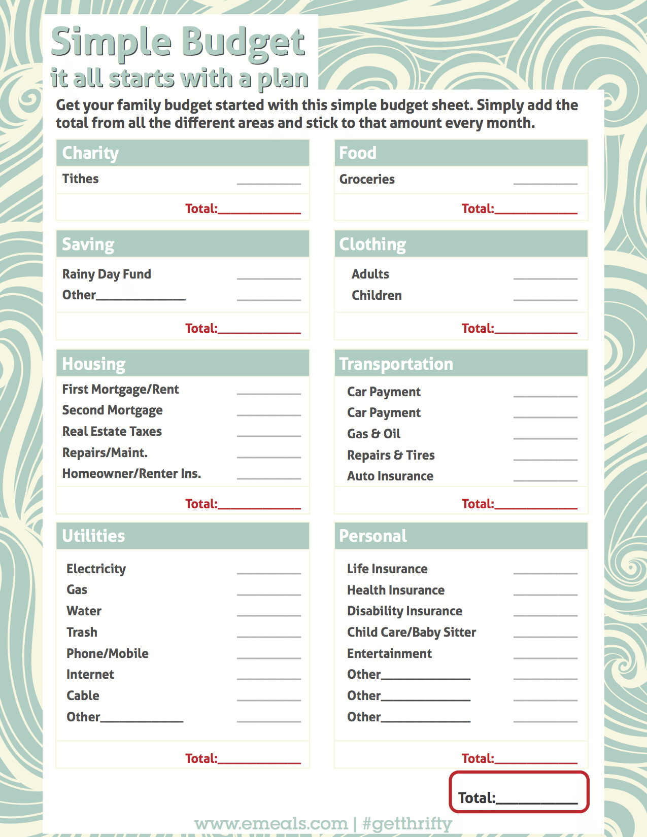 Simple Budget Worksheet Free Printable | For The Home | Pinterest - Free Printable Family Budget