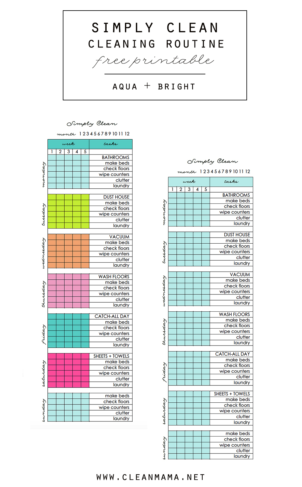 Simply Clean Cleaning Routine At A Glance Free Printable - Clean Mama - Free Printable Cleaning Schedule
