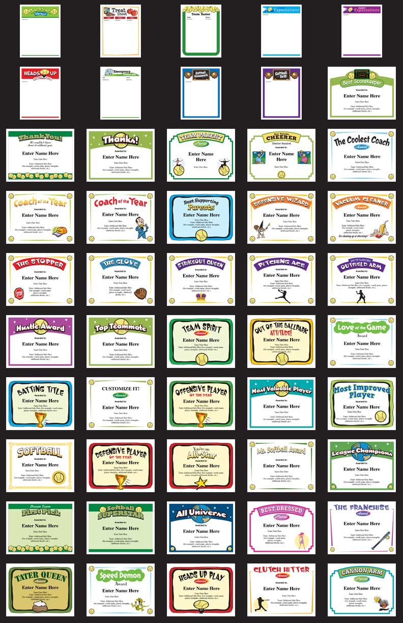 Softball Certificates - Free Award Certificates - Free Printable Softball Images