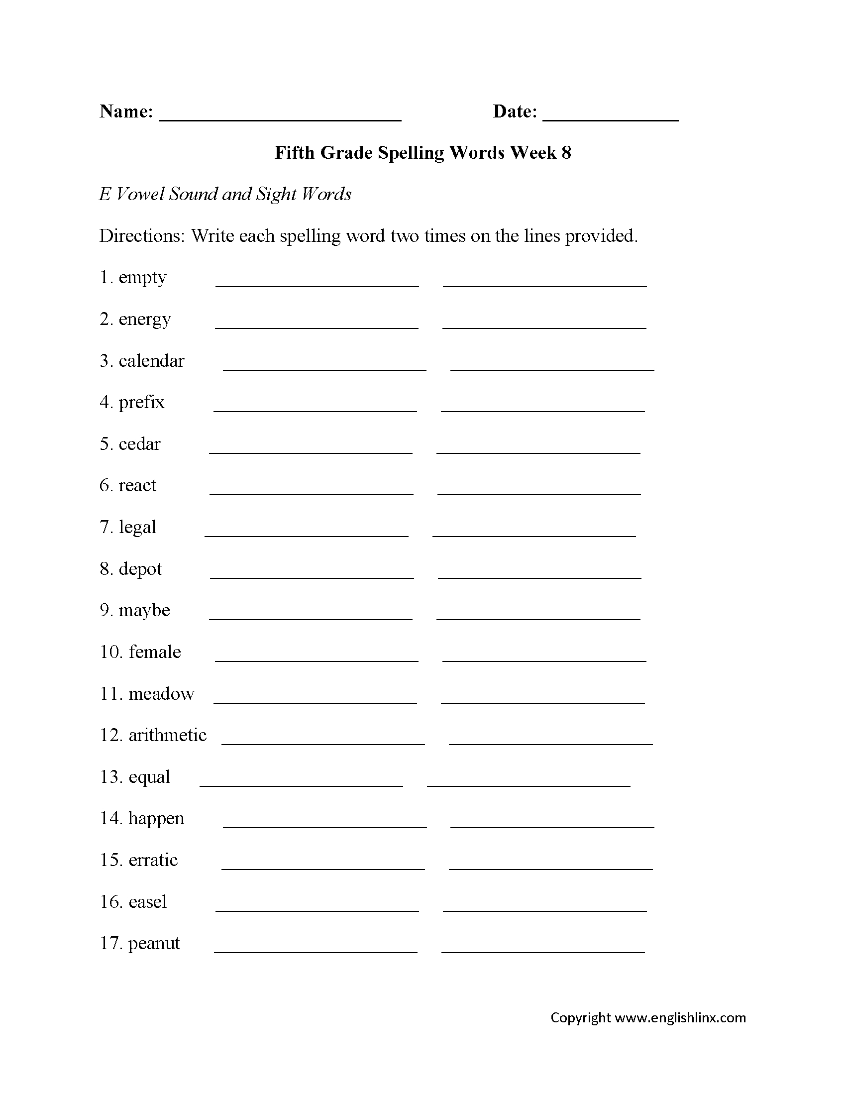 Spelling Worksheets | Fifth Grade Spelling Worksheets - 7Th Grade Spelling Worksheets Free Printable