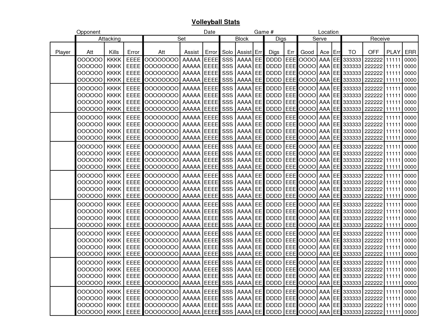 Printable Volleyball Stat Sheets Free