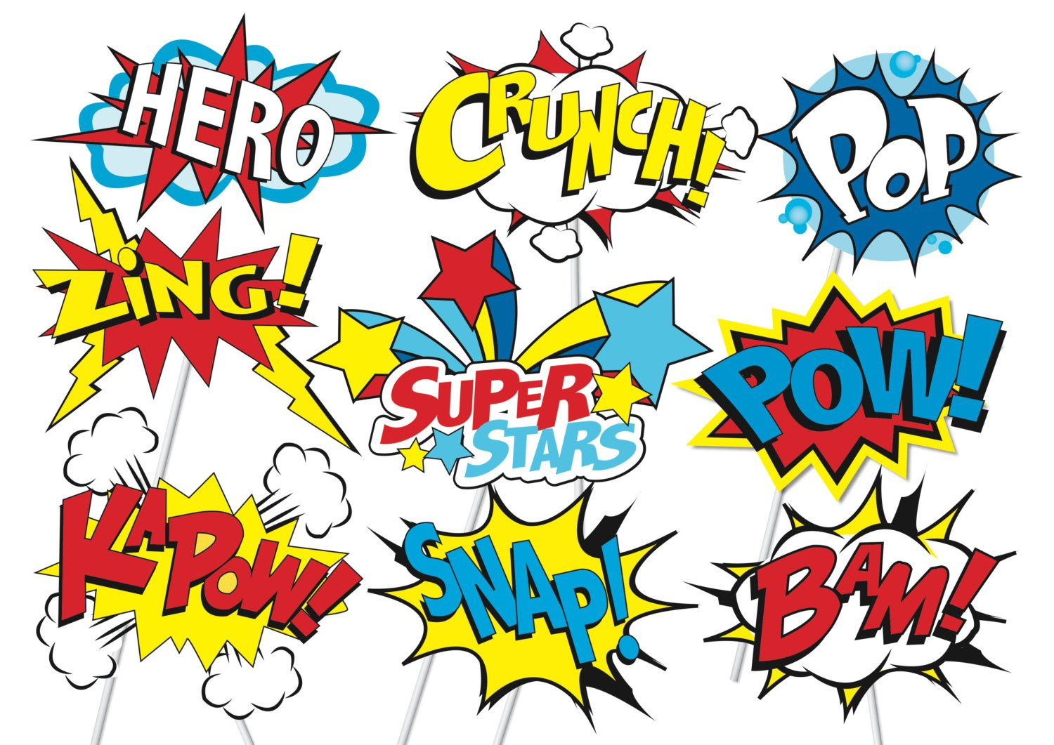 Superhero Action Party Photo Booth Props Or Superhero Cake Toppers - Free Printable Superhero Photo Booth Props