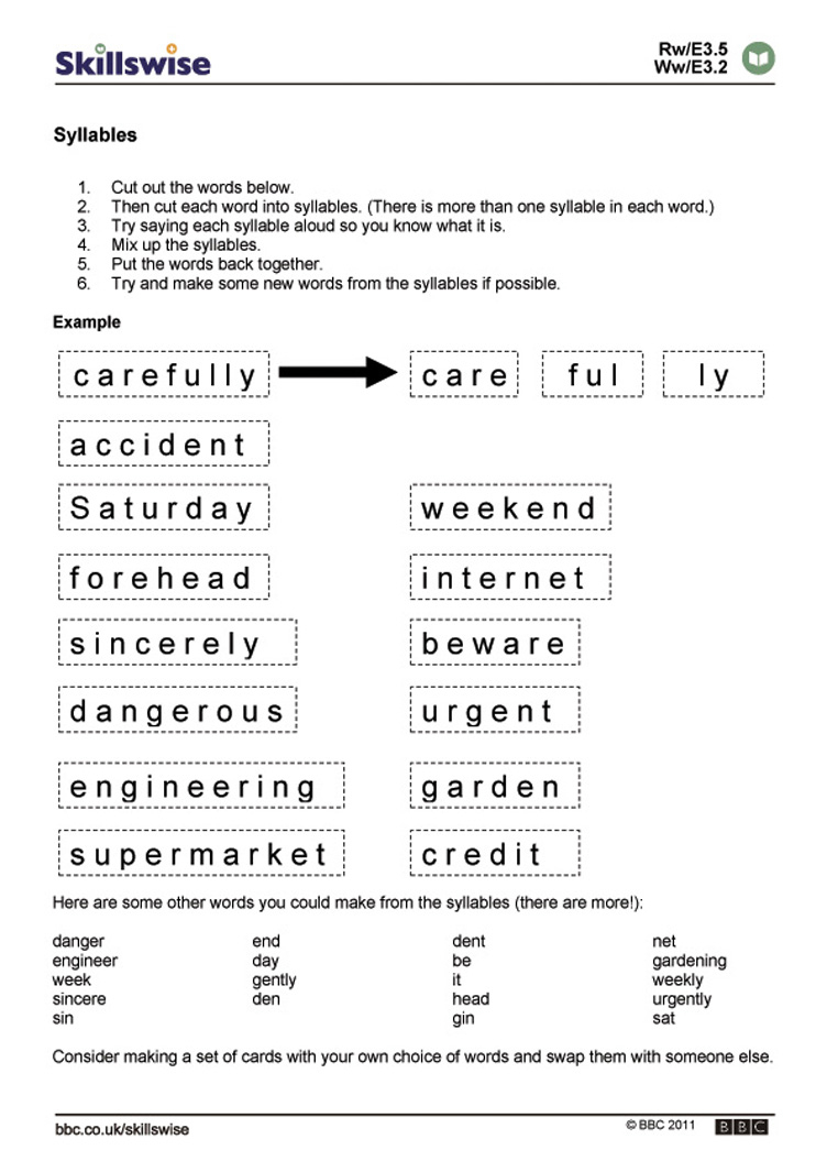 Syllables - Free Printable Open And Closed Syllable Worksheets