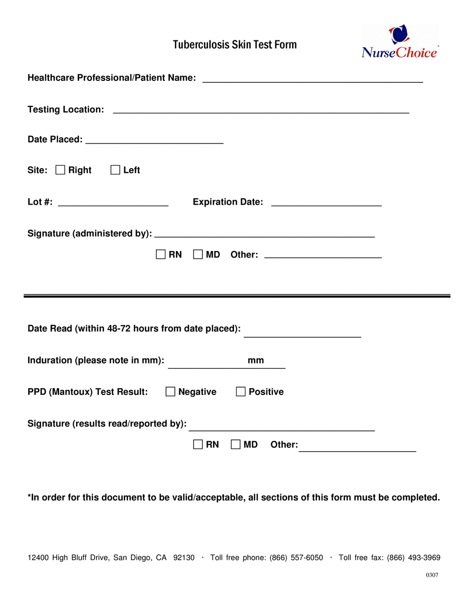 Tb Skin Test Form - Fillable, Printable Pdf Template - Free Printable Tb Test Form