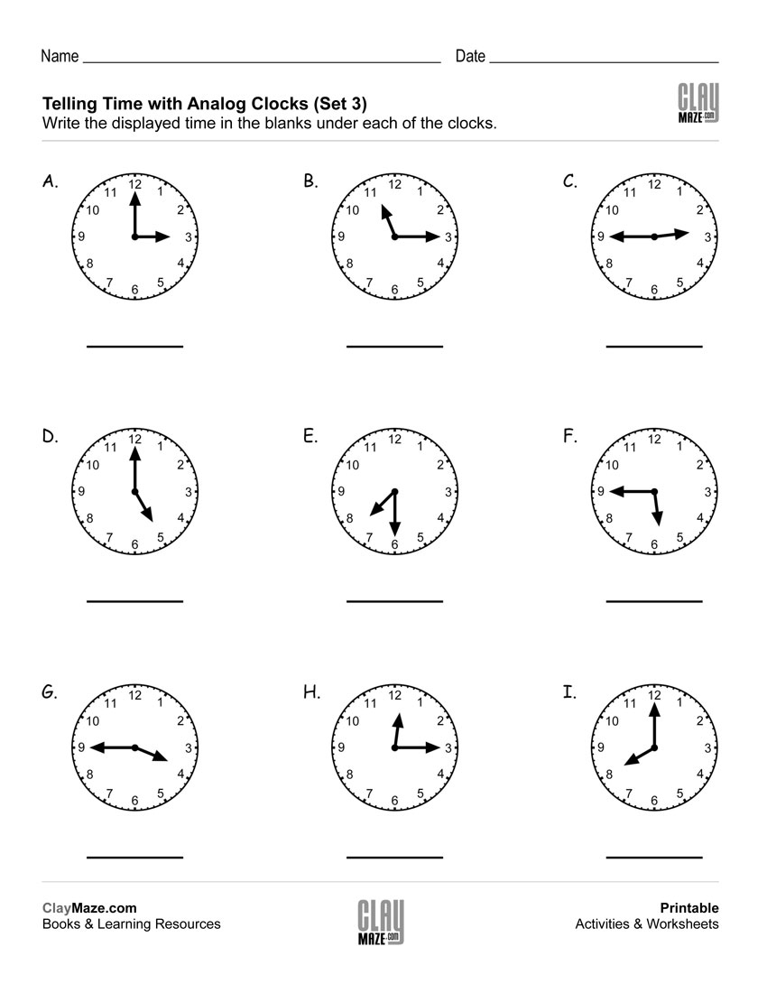 Telling Time – Read The Analog Clocks (Set 3) | Free Printable - Free Printable Telling Time Worksheets For 1St Grade