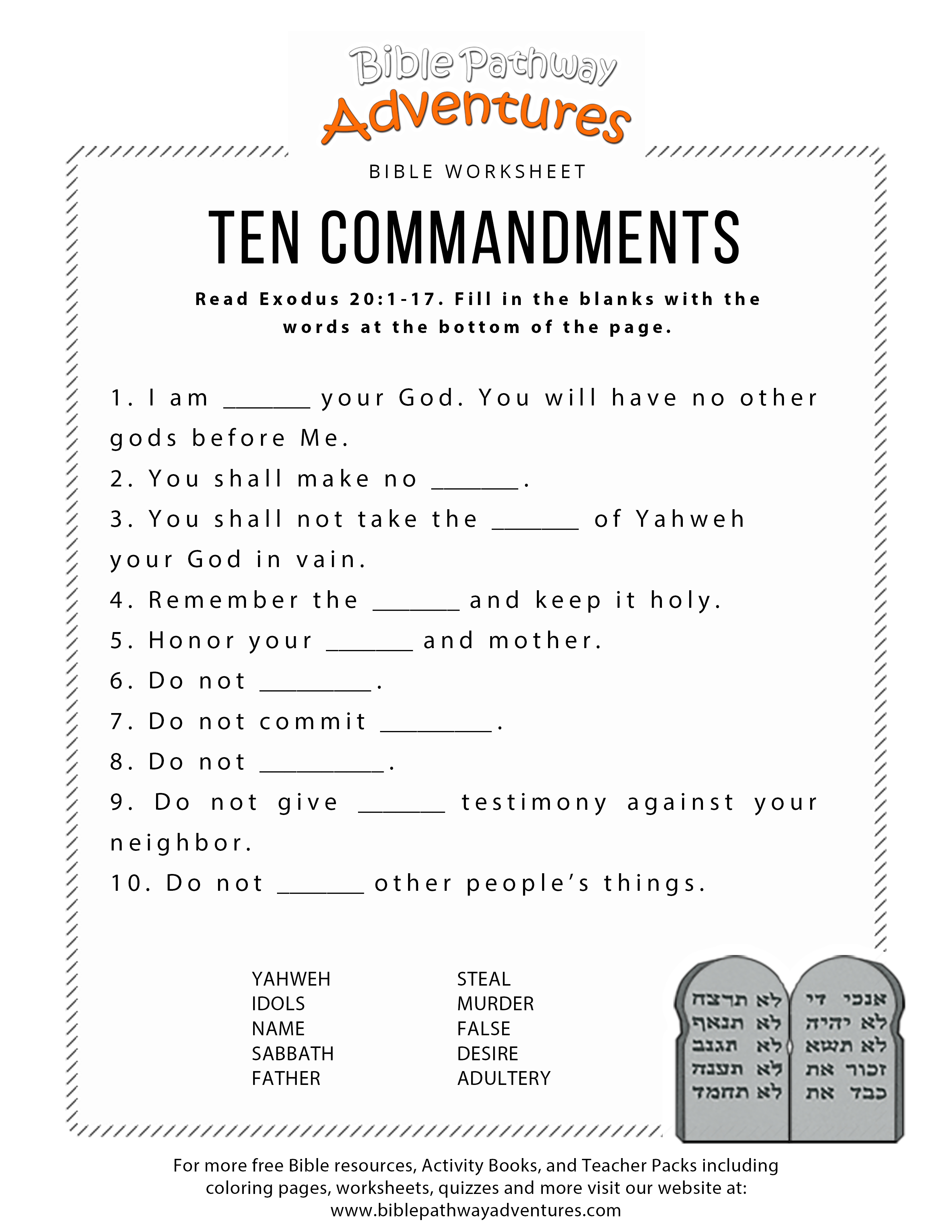 Ten Commandments Worksheet For Kids - Free Printable Ten Commandments Coloring Pages