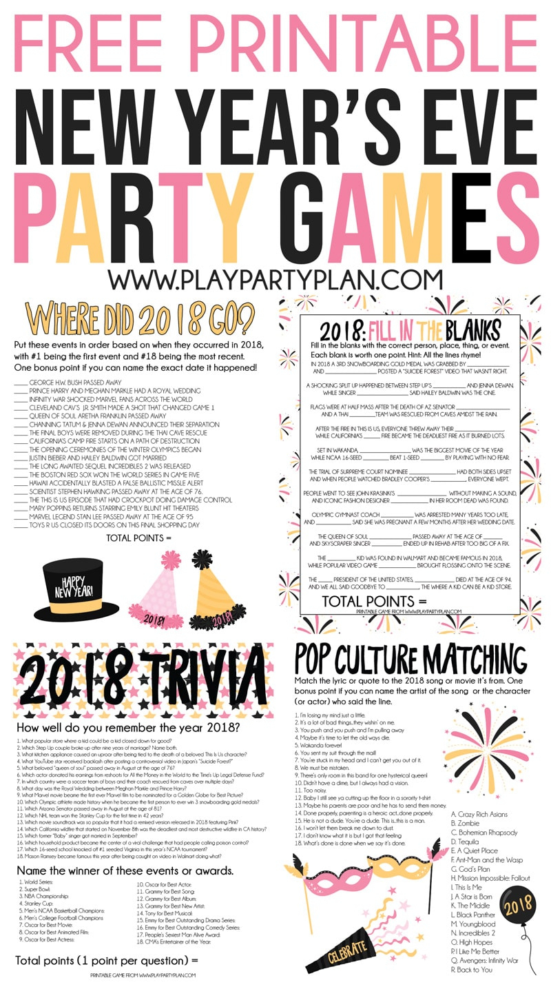 The Best 2018 New Year&amp;#039;s Eve Games - Play Party Plan - Free Printable Trivia Questions For Seniors