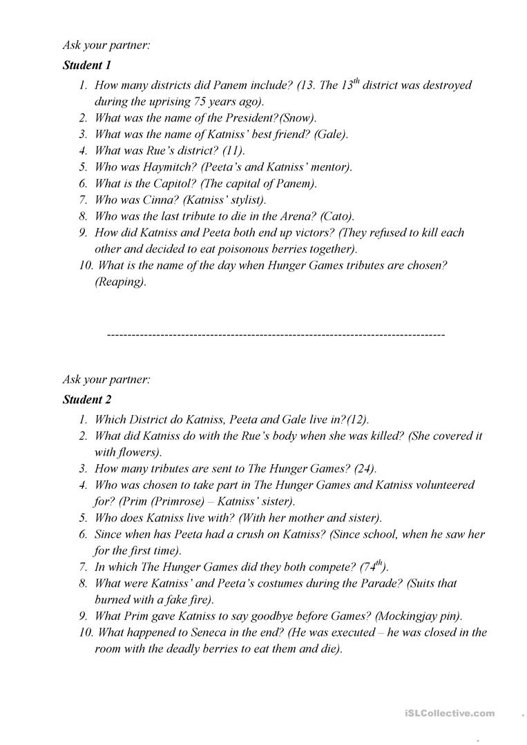 The Hunger Games (Movie Worksheet) Worksheet - Free Esl Printable - Hunger Games Free Printable Worksheets