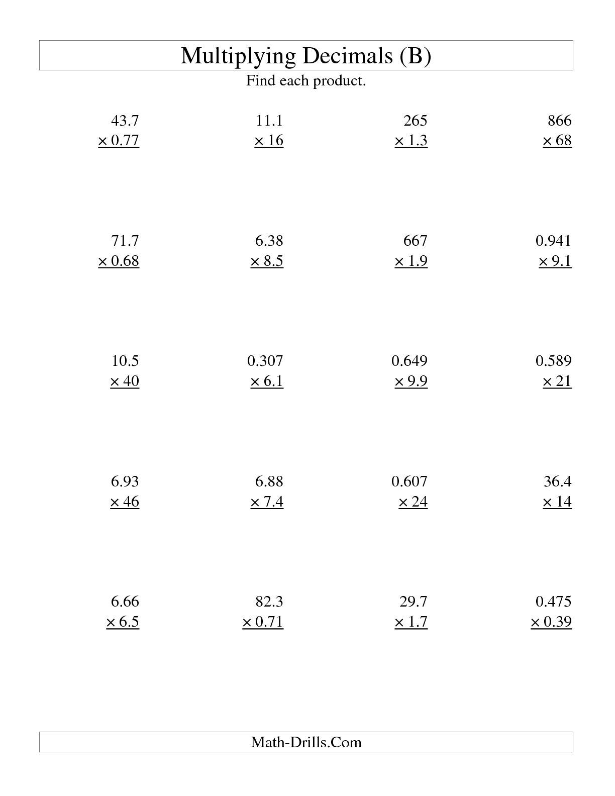 The Multiplying Three-Digittwo-Digit With Various Decimal Places - Free Printable Multiplying Decimals Worksheets