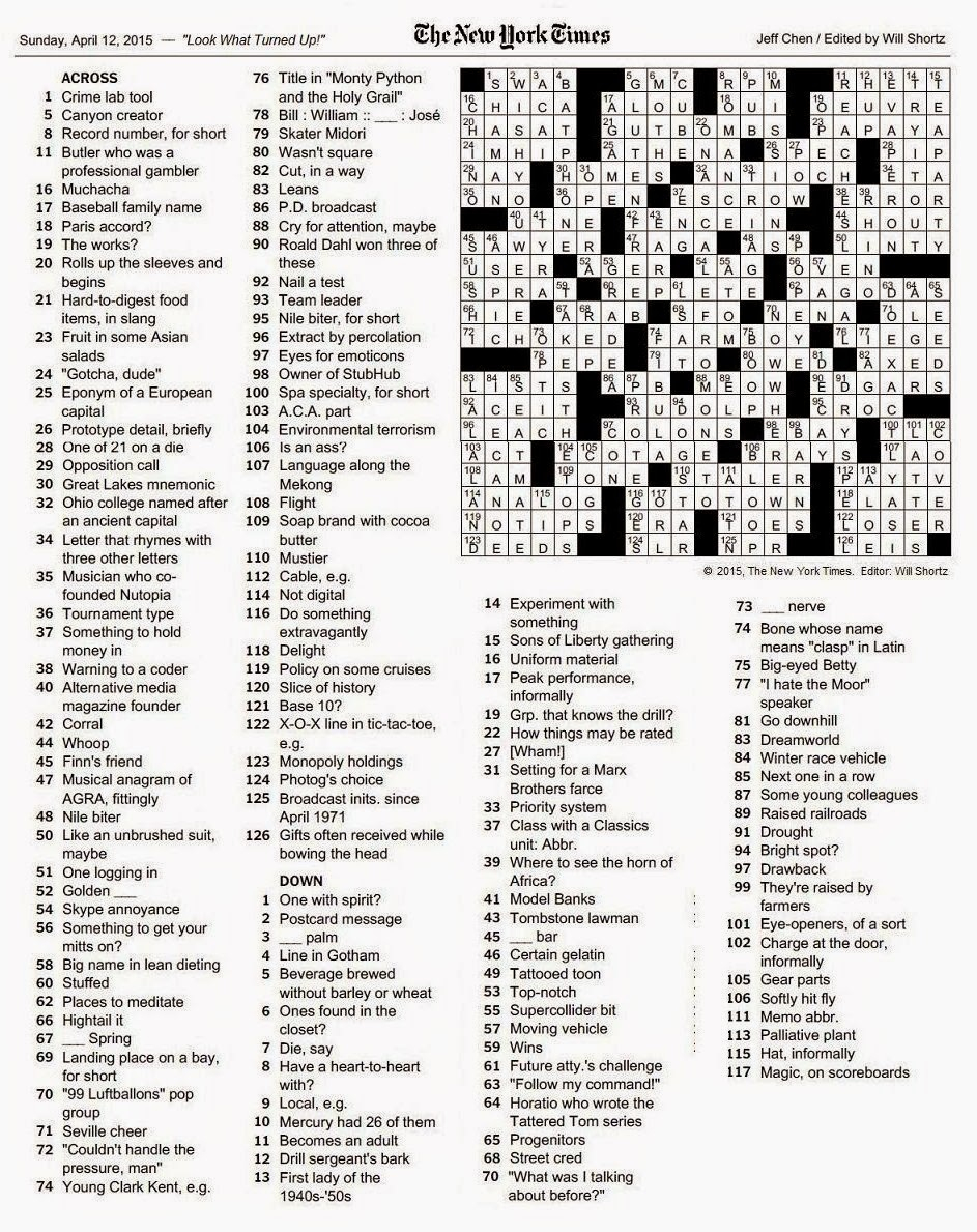 The New York Times Crossword In Gothic: 04.12.15 — Look What Turned Up - New York Times Crossword Printable Free