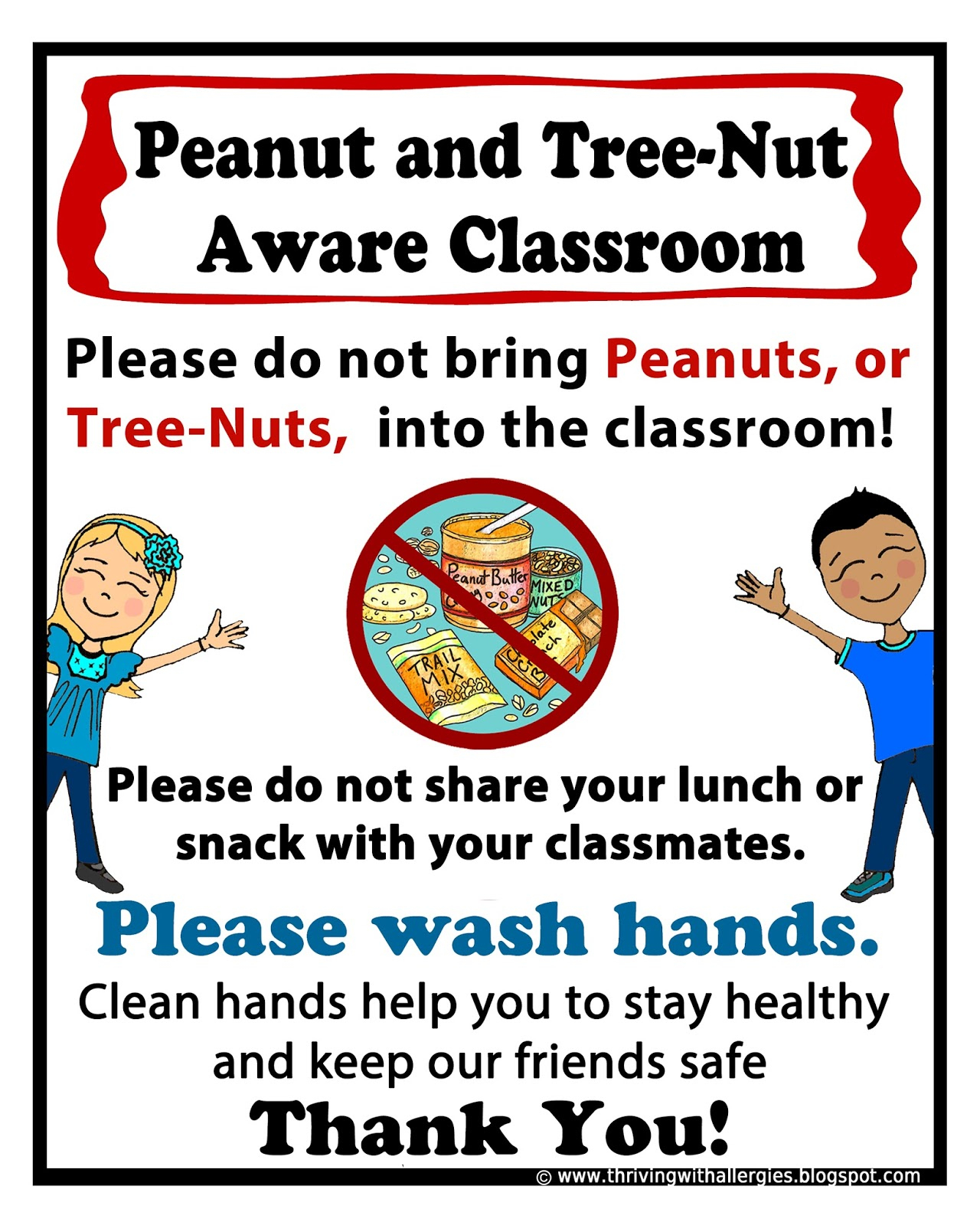 Thriving With Allergies: Food Allergy Alert Daycare/school Handouts - Printable Peanut Free Classroom Signs