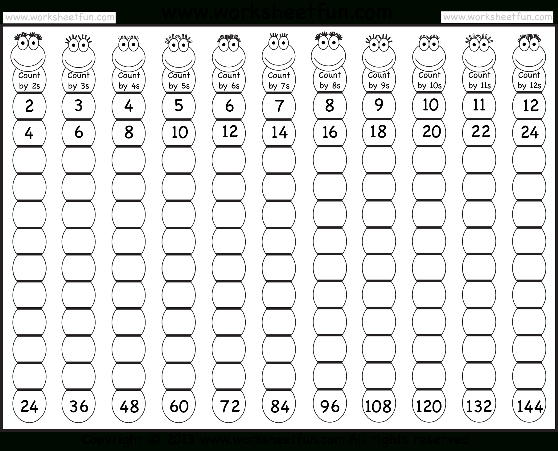 Times Table – 2-12 Worksheets – 1, 2, 3, 4, 5, 6, 7, 8, 9, 10, 11 - Free Printable Skip Counting Worksheets