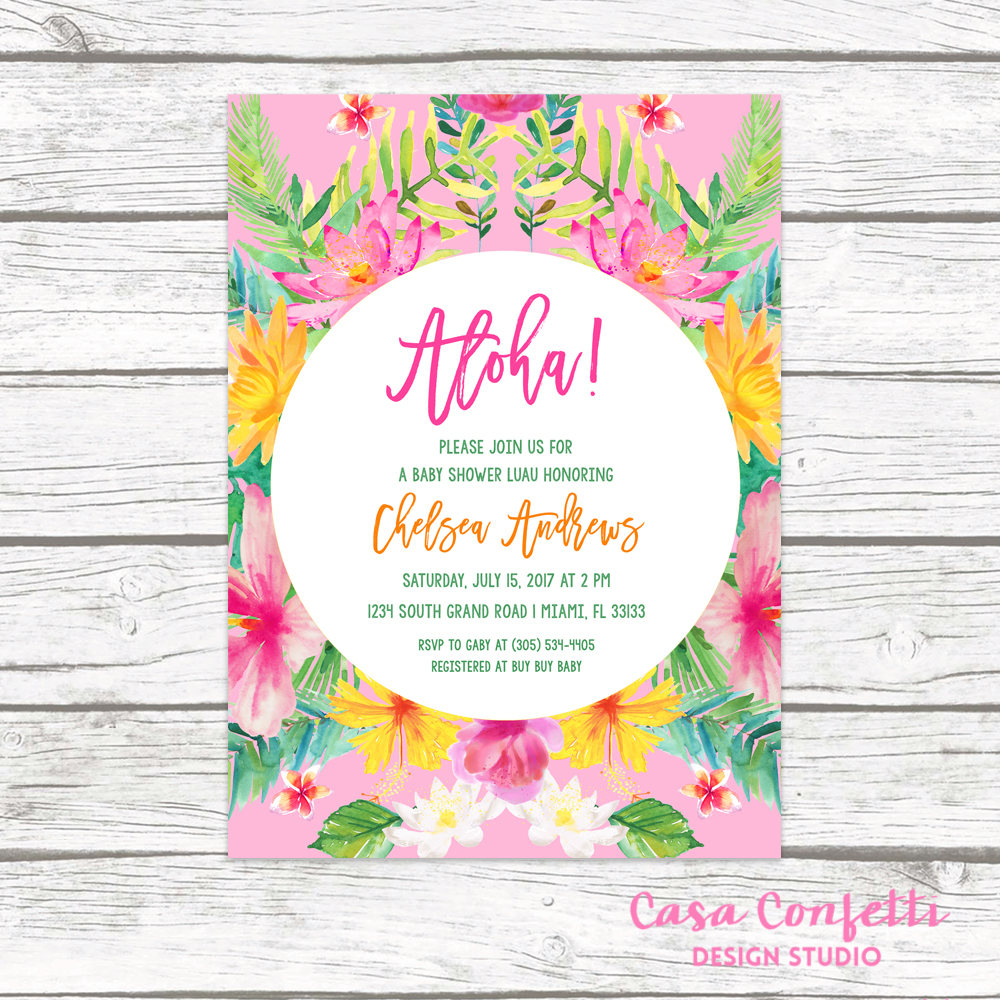 Tropical Baby Shower Invitation, Luau Baby Shower Invitation, Aloha - Free Printable Luau Baby Shower Invitations