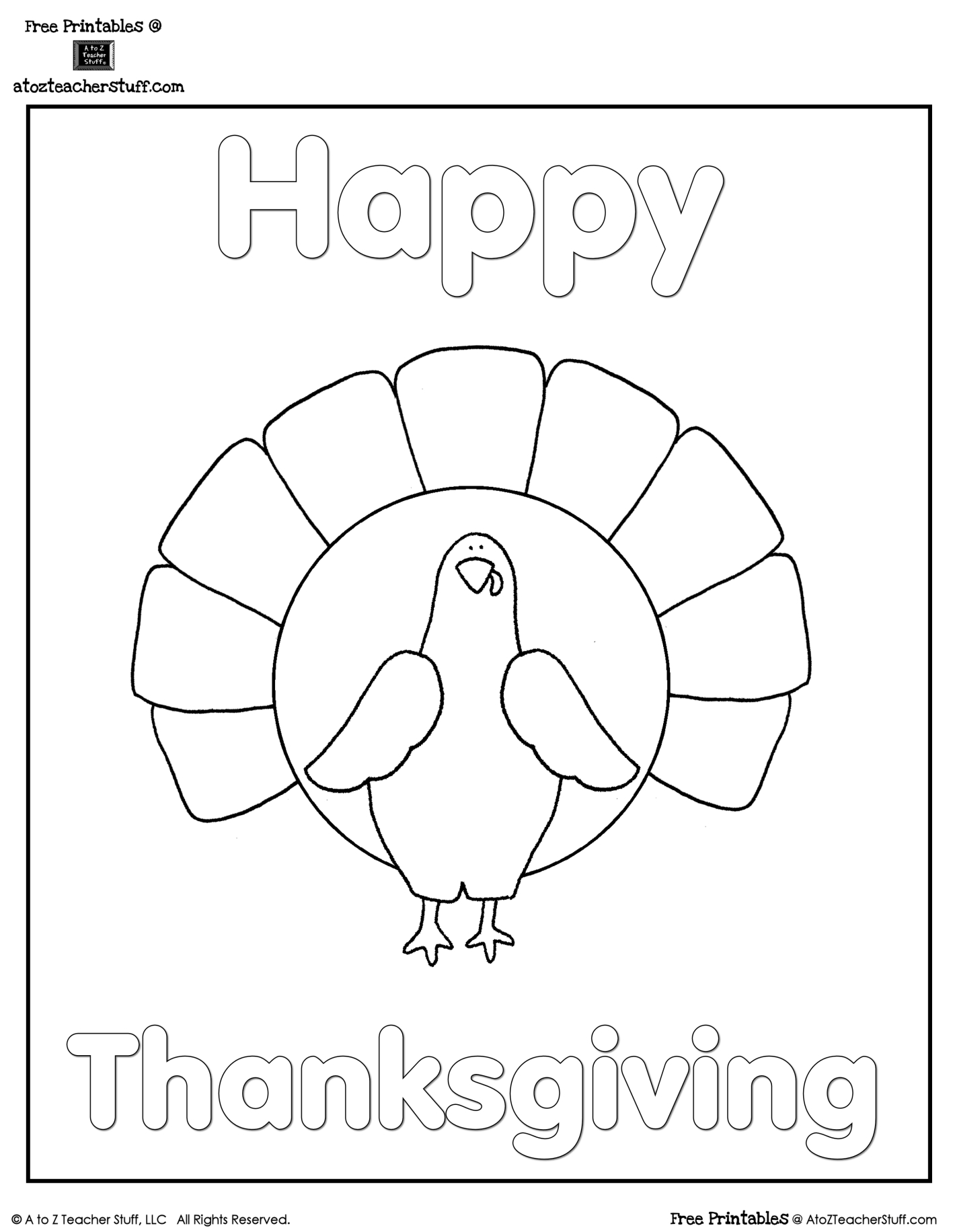 Turkey Coloring Sheet | A To Z Teacher Stuff Printable Pages And - Free Printable Thanksgiving Turkey Template