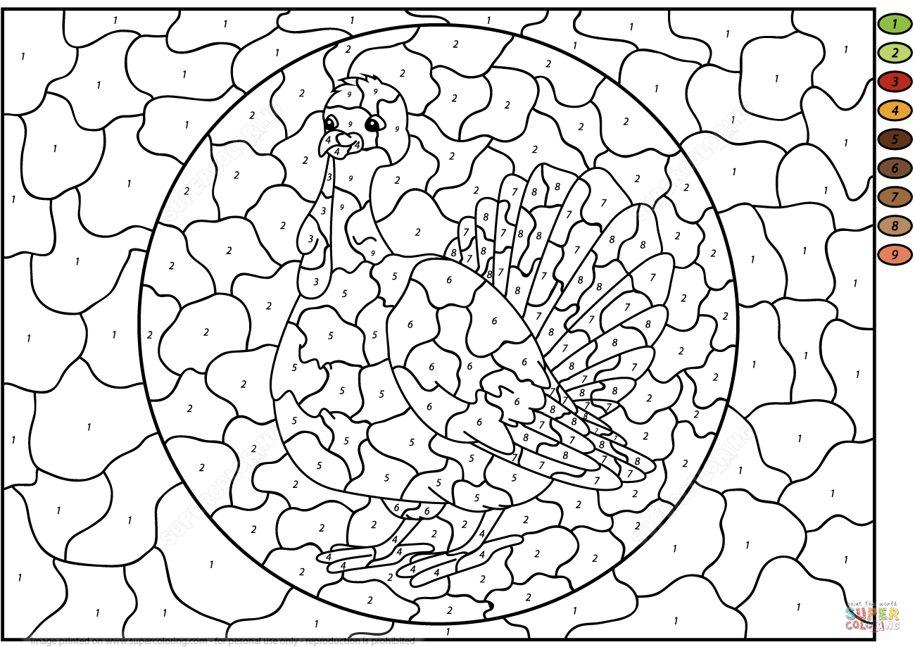 Turkey Colornumber | Free Printable Coloring Pages - Free Printable Pictures Of Turkeys To Color