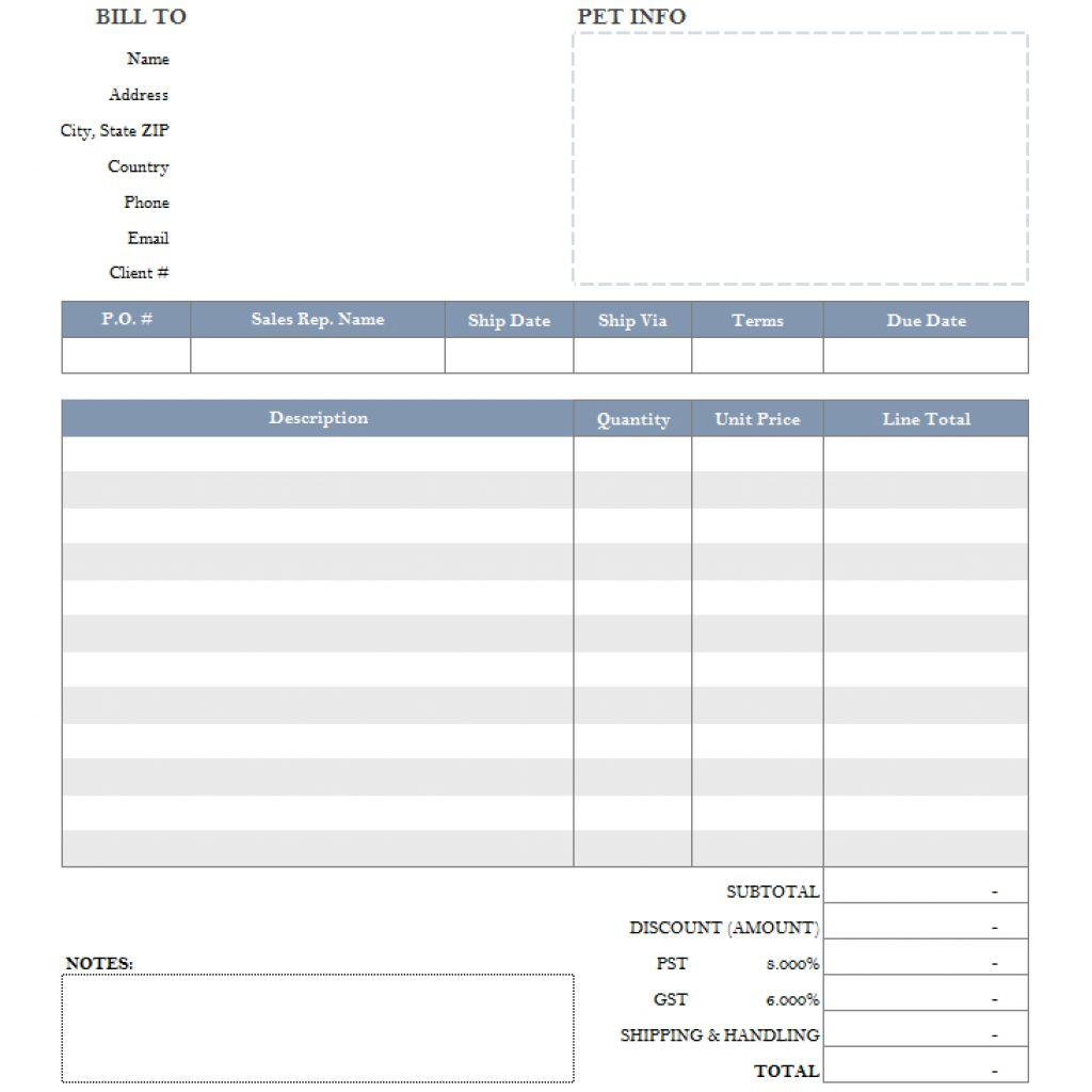Tutoring Invoice Template Intended For Free Bill Invoice Template - Free Bill Invoice Template Printable