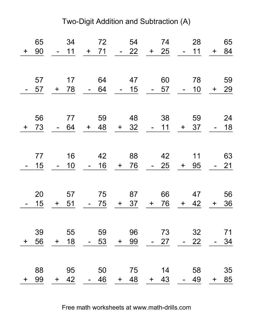 Two-Digit (A) Combined Addition And Subtraction Worksheet | Per Ty - Free Printable Double Digit Addition And Subtraction Worksheets