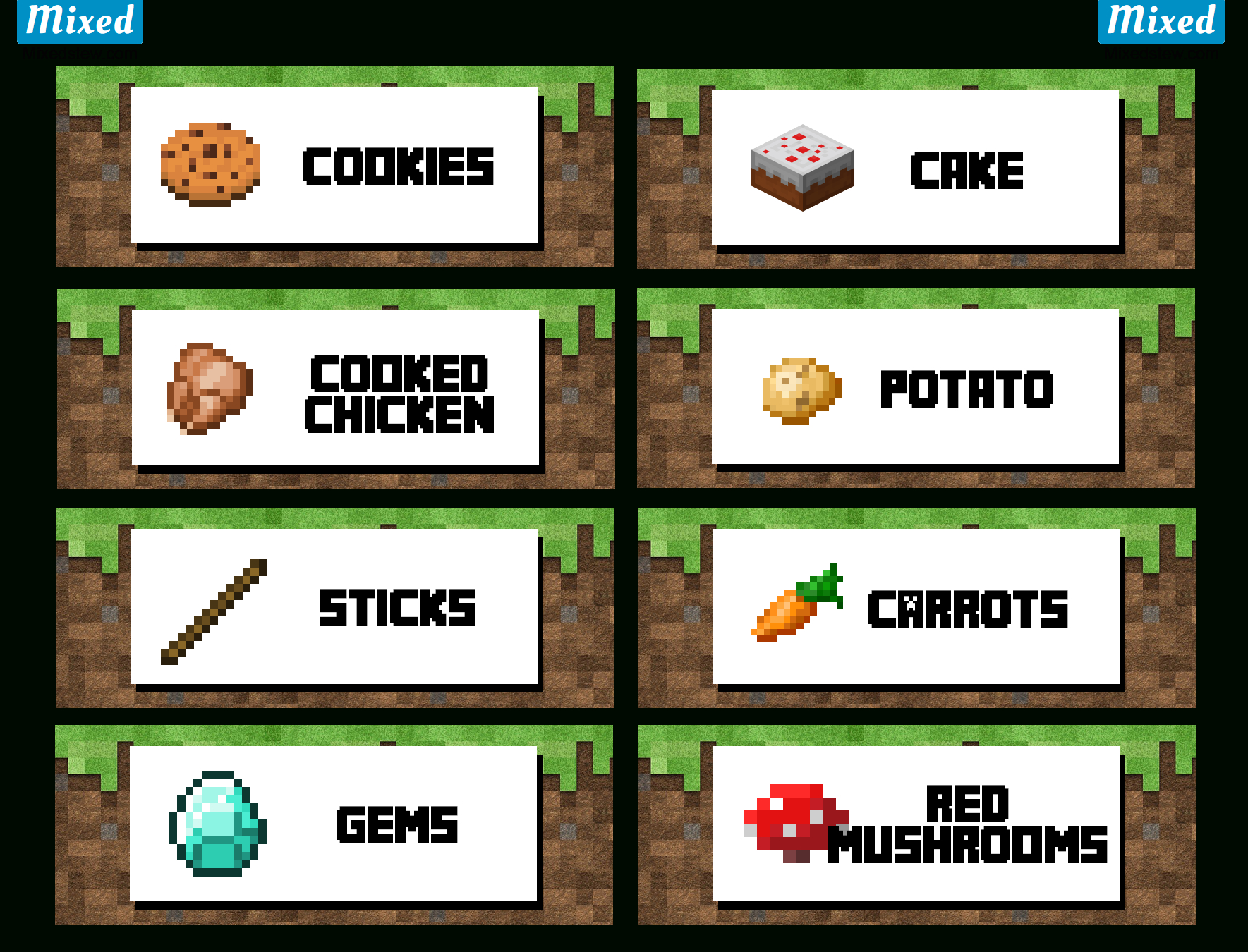 Ultimate Minecraft Party Printable Food Labels - Mixedstew - Free Printable Minecraft Food Labels