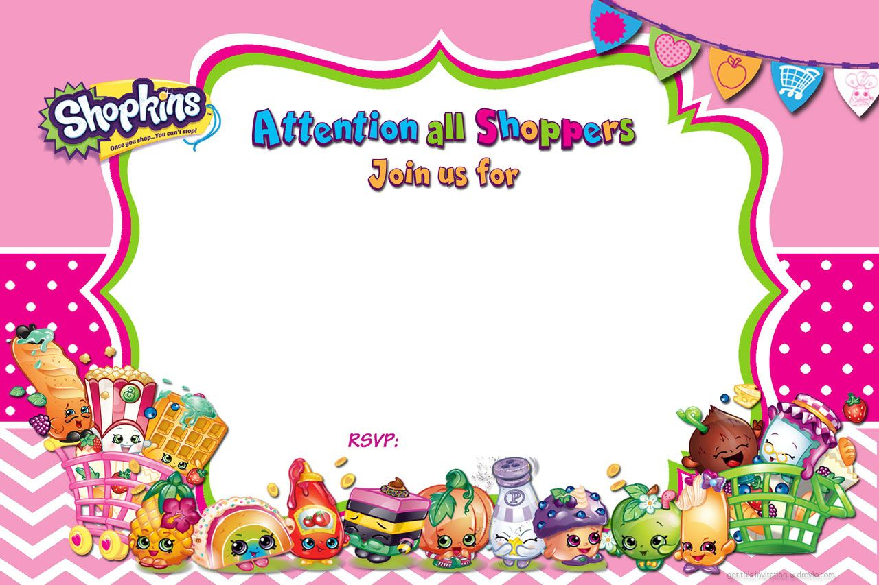 Updated - Free Printable Shopkins Birthday Invitation | Free - Free Printable Shopkins Thank You Cards