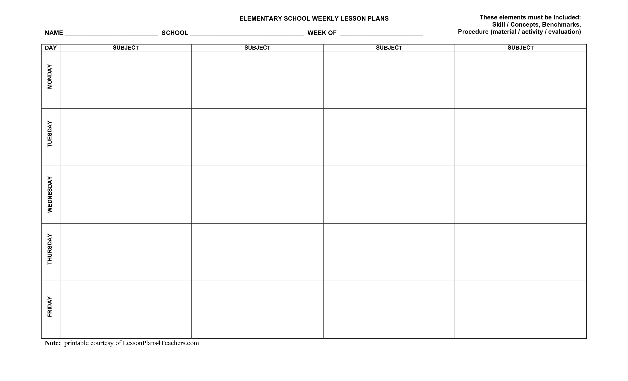 Use This Blank 8-Part Lesson Plan Template Every Time That You Need - Free Printable Blank Lesson Plan Pages