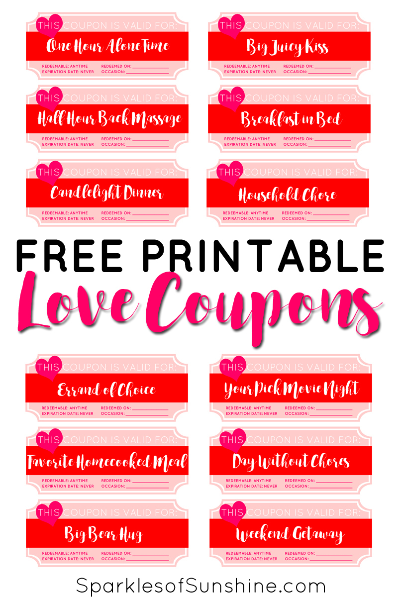 Valentine&amp;#039;s Day Free Printable Love Coupons - Sparkles Of Sunshine - Free Printable Love Coupons