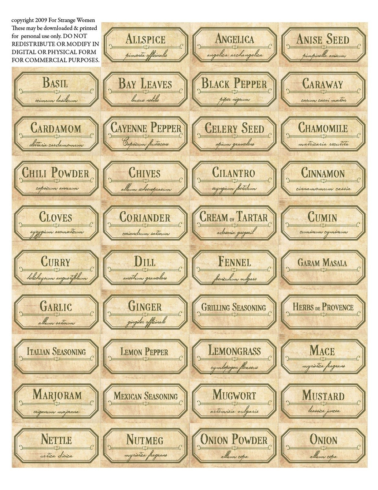 Vintage Spice Jar Labels. Free Printable Label Templates. | Spice - Free Printable Spice Labels