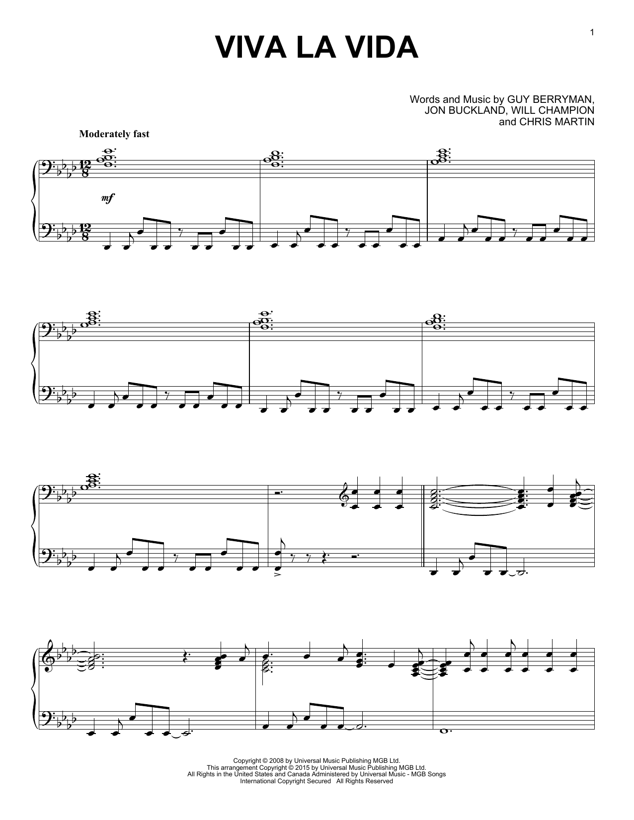 Viva La Vida Piano Sheet Musiccoldplay - Solo Piano - Free Printable Violin Sheet Music For Viva La Vida