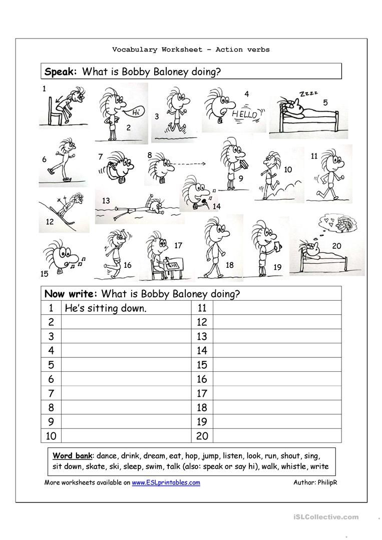 Vocabulary Matching Worksheet - Action Verbs Worksheet - Free Esl - Free Printable Verb Worksheets