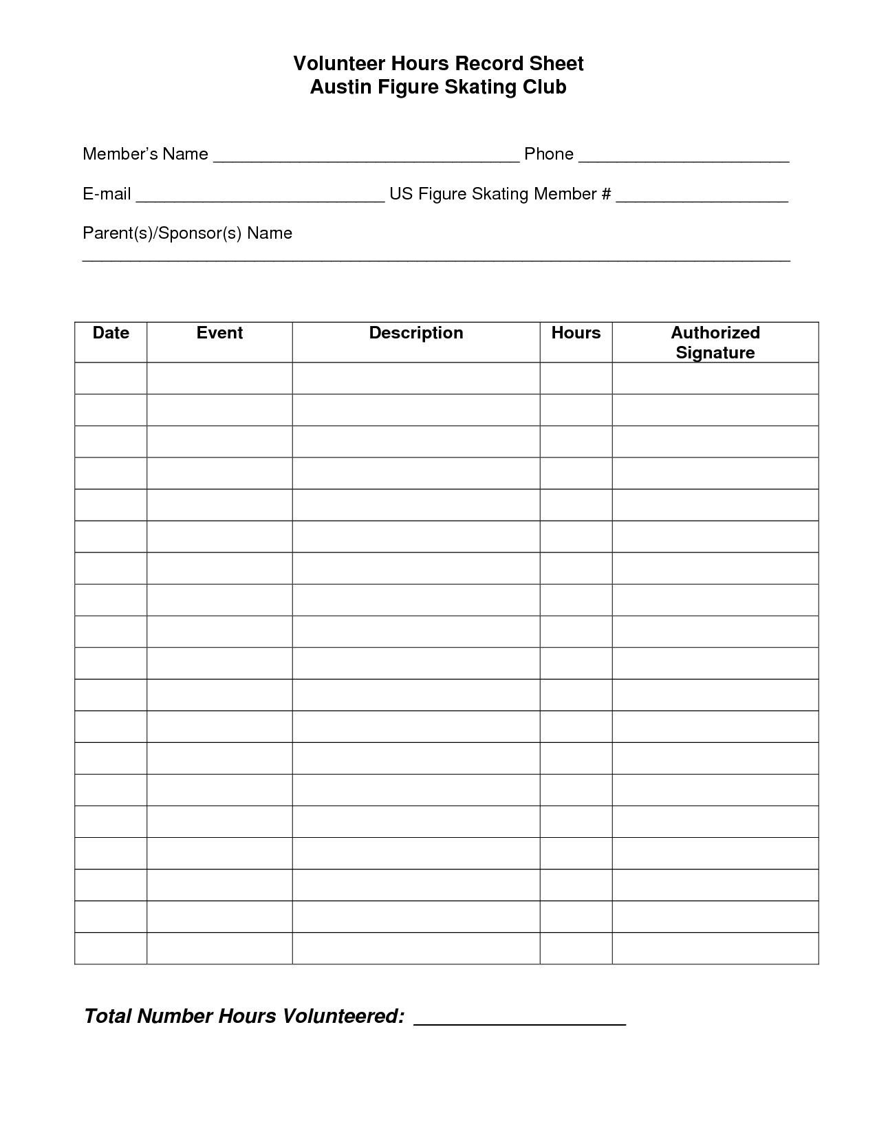 Volunteer Hours Log Sheet Template | Spreedsheets | Pinterest - Free Printable Community Service Log Sheet