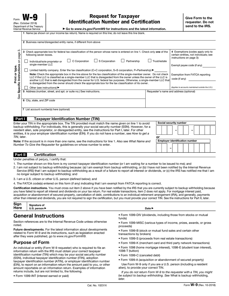 W-9 Form 2019 Printable - Irs W-9 Tax Blank In Pdf - Free Printable W9