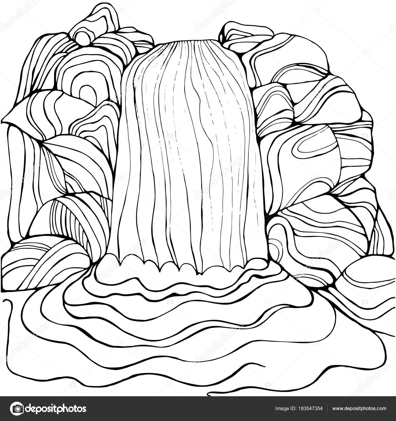 Waterfall Coloring Page For Children And Adults Stock Vector Tearing - Free Printable Waterfall Coloring Pages