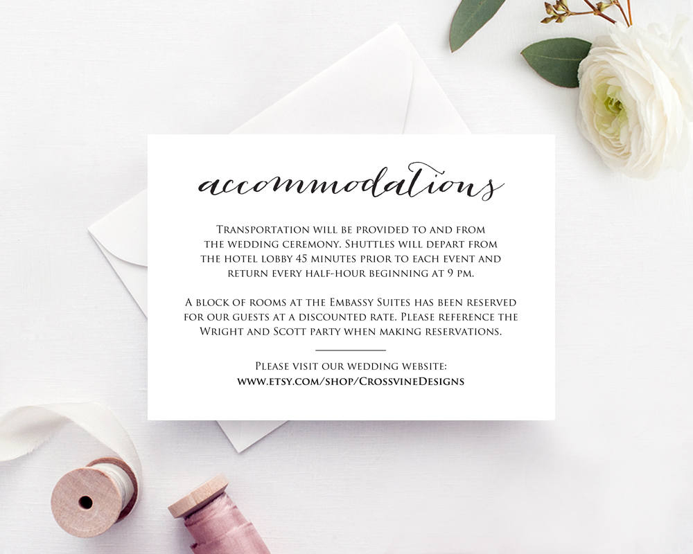 Wedding Accommodations Card Insert · Wedding Templates And Printables - Free Printable Wedding Inserts