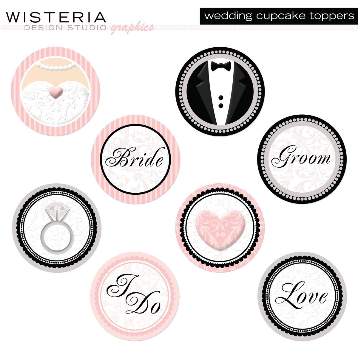 Wedding Cupcake Toppers - Diy Printables - Instant Download - Free Printable Cupcake Toppers Bridal Shower